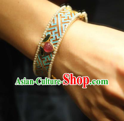 China National Tourmaline Bracelet Jewelry Traditional Cloisonne Accessories Handmade Qing Dynasty Pearls Bangle China National Tourmaline Bracelet Jewelry Traditional Cloisonne Accessories Handmade Qing Dynasty Pearls Bangle
