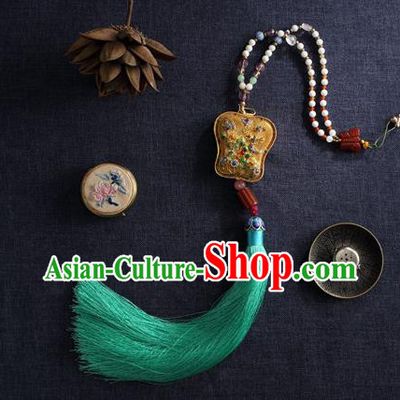 China Traditional Ming Dynasty Blueing Waist Jewelry Accessories National Green Tassel Pendant