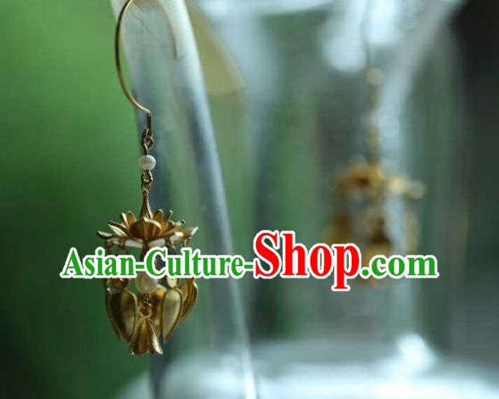 Chinese Traditional Ming Dynasty Tassel Earrings Accessories Ancient Empress Golden Lotus Ear Jewelry Chinese Traditional Ming Dynasty Tassel Earrings Accessories Ancient Empress Golden Lotus Ear Jewelry