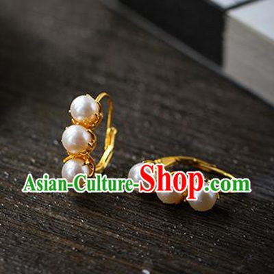 Chinese Traditional Ming Dynasty Court Earrings Accessories National Cheongsam Pearls Ear Jewelry