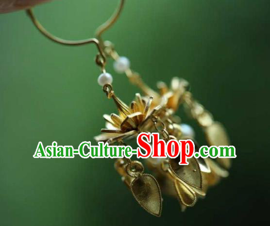 Chinese Traditional Ming Dynasty Tassel Earrings Accessories Ancient Empress Golden Lotus Ear Jewelry Chinese Traditional Ming Dynasty Tassel Earrings Accessories Ancient Empress Golden Lotus Ear Jewelry