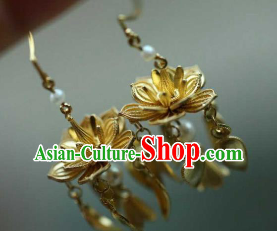 Chinese Traditional Ming Dynasty Tassel Earrings Accessories Ancient Empress Golden Lotus Ear Jewelry Chinese Traditional Ming Dynasty Tassel Earrings Accessories Ancient Empress Golden Lotus Ear Jewelry