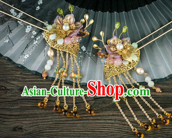 Chinese Traditional Ming Dynasty Princess Pearls Hairpin Ancient Palace Lady Topaz Tassel Hair Stick Chinese Traditional Ming Dynasty Princess Pearls Hairpin Ancient Palace Lady Topaz Tassel Hair Stick