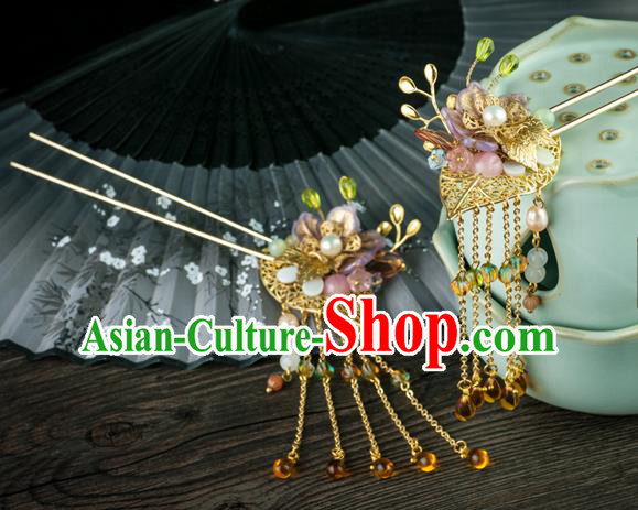Chinese Traditional Ming Dynasty Princess Pearls Hairpin Ancient Palace Lady Topaz Tassel Hair Stick Chinese Traditional Ming Dynasty Princess Pearls Hairpin Ancient Palace Lady Topaz Tassel Hair Stick