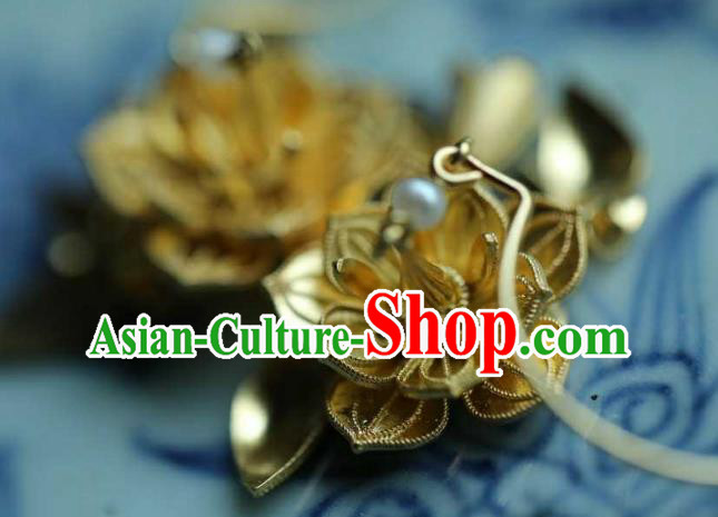 Chinese Traditional Ming Dynasty Tassel Earrings Accessories Ancient Empress Golden Lotus Ear Jewelry Chinese Traditional Ming Dynasty Tassel Earrings Accessories Ancient Empress Golden Lotus Ear Jewelry