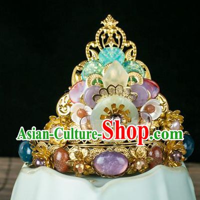 Chinese Traditional Ming Dynasty Gems Hairpin Ancient Court Woman Amethyst Hair Crown