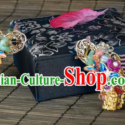 Chinese Ancient Palace Lady Cloisonne Butterfly Hair Comb Traditional Ming Dynasty Golden Hairpin