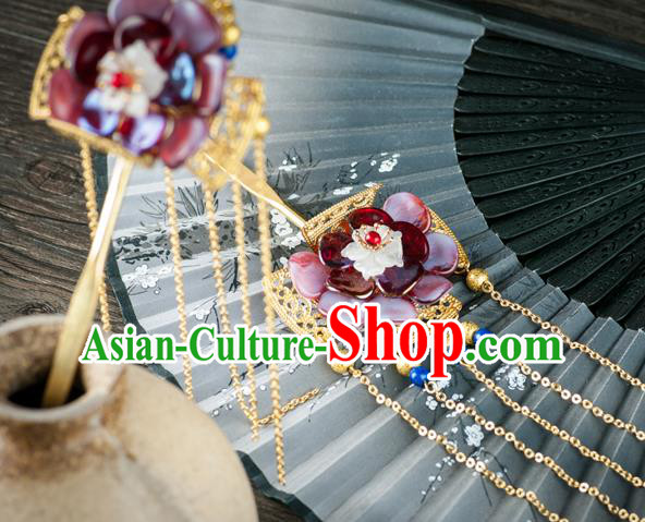 Chinese Ancient Princess Red Plum Hair Stick Traditional Ming Dynasty Golden Tassel Hairpin Chinese Ancient Princess Red Plum Hair Stick Traditional Ming Dynasty Golden Tassel Hairpin