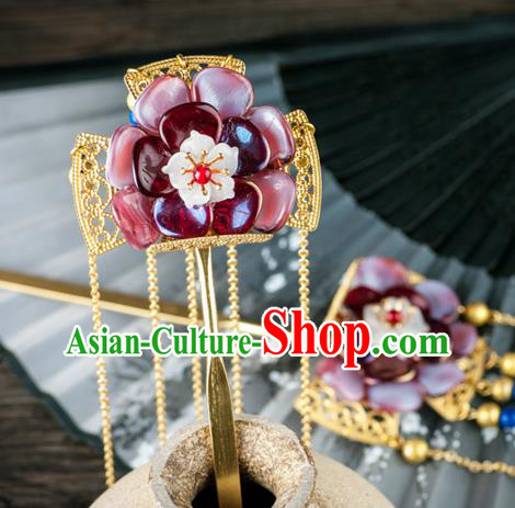 Chinese Ancient Princess Red Plum Hair Stick Traditional Ming Dynasty Golden Tassel Hairpin Chinese Ancient Princess Red Plum Hair Stick Traditional Ming Dynasty Golden Tassel Hairpin