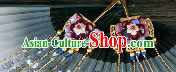 Chinese Ancient Princess Red Plum Hair Stick Traditional Ming Dynasty Golden Tassel Hairpin Chinese Ancient Princess Red Plum Hair Stick Traditional Ming Dynasty Golden Tassel Hairpin
