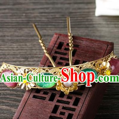 Chinese Ancient Court Princess Hair Accessories Traditional Ming Dynasty Palace Lady Chrysoprase Hairpin