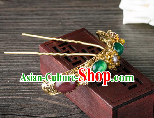 Chinese Ancient Court Princess Hair Accessories Traditional Ming Dynasty Palace Lady Chrysoprase Hairpin Chinese Ancient Court Princess Hair Accessories Traditional Ming Dynasty Palace Lady Chrysoprase Hairpin