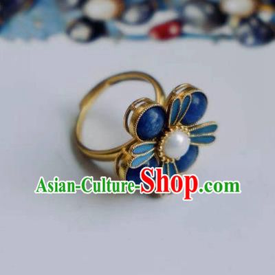 China Ancient Qing Dynasty Imperial Consort Ring Jewelry Traditional Handmade Sapphire Circlet Accessories