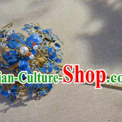 Chinese Traditional Qing Dynasty Empress Cloisonne Hairpin Ancient Court Queen Pearls Hair Jewelry