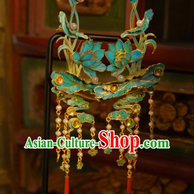 Chinese Traditional Qing Dynasty Cloisonne Lotus Earrings Accessories Ancient Court Woman Ear Jewelry