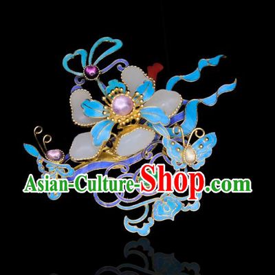 China Traditional Handmade Jade Flower Brooch Accessories Ancient Qing Dynasty Court Jewelry