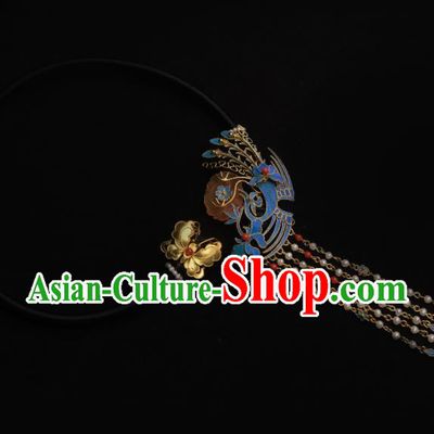 China Traditional Phoenix Tassel Necklace Jewelry Accessories Qing Dynasty Golden Butterfly Necklet Pendant