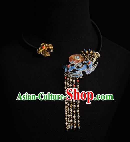 China Traditional Phoenix Tassel Necklace Jewelry Accessories Qing Dynasty Golden Butterfly Necklet Pendant China Traditional Phoenix Tassel Necklace Jewelry Accessories Qing Dynasty Golden Butterfly Necklet Pendant