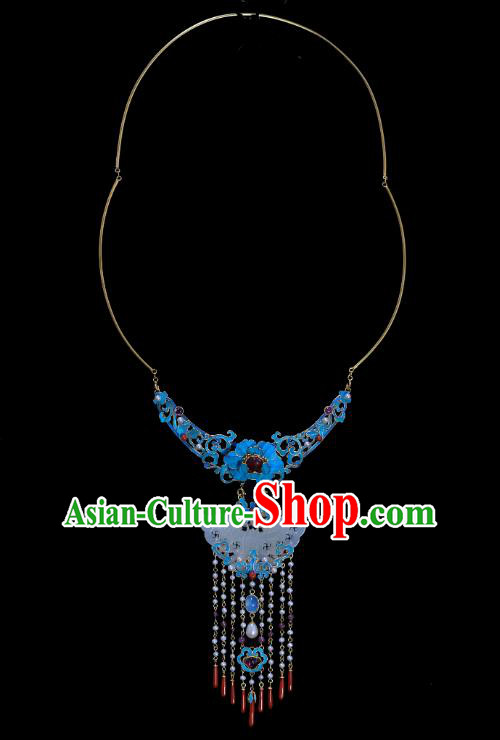 China Traditional Cloisonne Peony Necklace Jewelry Accessories Qing Dynasty Jade Butterfly Necklet Pendant China Traditional Cloisonne Peony Necklace Jewelry Accessories Qing Dynasty Jade Butterfly Necklet Pendant