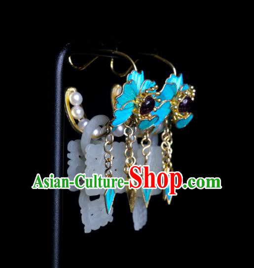 Chinese Traditional Amethyst Jewelry Ancient Queen Jade Ear Accessories Qing Dynasty Empress Earrings Chinese Traditional Amethyst Jewelry Ancient Queen Jade Ear Accessories Qing Dynasty Empress Earrings