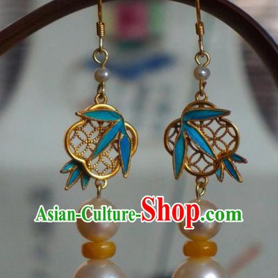Chinese Ancient Queen Ear Accessories Qing Dynasty Empress Earrings Traditional Pearls Jewelry