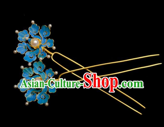 Chinese Ancient Court Queen Pearls Hair Jewelry Traditional Qing Dynasty Empress Blue Cloud Hairpin Chinese Ancient Court Queen Pearls Hair Jewelry Traditional Qing Dynasty Empress Blue Cloud Hairpin