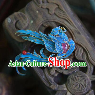 China Handmade Blueing Phoenix Brooch Accessories Traditional Ancient Qing Dynasty Court Jewelry