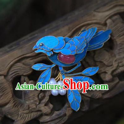 China Traditional Ancient Qing Dynasty Cloisonne Bird Jewelry Handmade Tourmaline Brooch Accessories