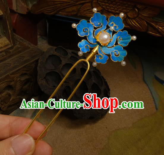 Chinese Ancient Court Queen Pearls Hair Jewelry Traditional Qing Dynasty Empress Blue Cloud Hairpin Chinese Ancient Court Queen Pearls Hair Jewelry Traditional Qing Dynasty Empress Blue Cloud Hairpin
