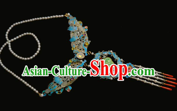 China Traditional Jade Carving Necklace Jewelry Accessories Qing Dynasty Pearls Tassel Necklet Pendant China Traditional Jade Carving Necklace Jewelry Accessories Qing Dynasty Pearls Tassel Necklet Pendant