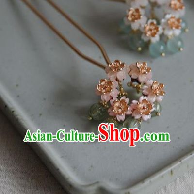 Chinese Handmade Hanfu Hairpin Traditional Ming Dynasty Hair Accessories Ancient Princess Pink Flowers Hair Stick