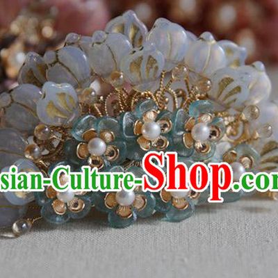 Chinese Handmade Hair Comb Traditional Ming Dynasty Hanfu Hair Accessories Ancient Princess Blue Plum Hair Crown