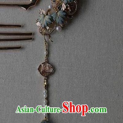 Chinese Ancient Song Dynasty Princess Pearls Hairpin Traditional Hanfu Ceregat Tassel Hair Comb