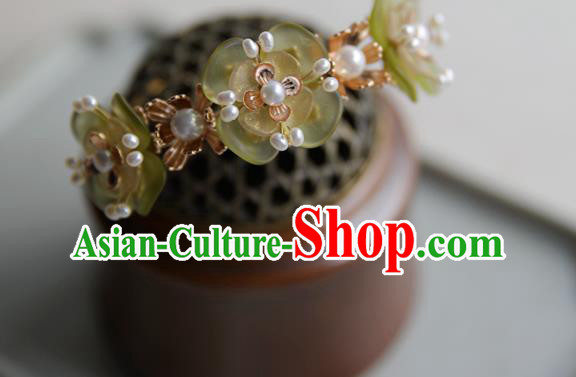 Chinese Ancient Song Dynasty Princess Green Plum Flowers Hairpin Traditional Hanfu Pearls Hair Stick Chinese Ancient Song Dynasty Princess Green Plum Flowers Hairpin Traditional Hanfu Pearls Hair Stick