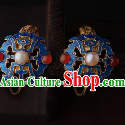Chinese Ancient Qing Dynasty Court Woman Ear Jewelry Traditional Hanfu Earrings Cloisonne Accessories