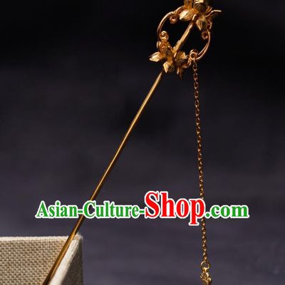 Chinese Traditional Ming Dynasty Empress Hairpin Ancient Queen Golden Lotus Tassel Hair Stick