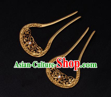 Chinese Ancient Palace Lady Golden Hair Stick Traditional Tang Dynasty Empress Wedding Pearl Hairpin Chinese Ancient Palace Lady Golden Hair Stick Traditional Tang Dynasty Empress Wedding Pearl Hairpin