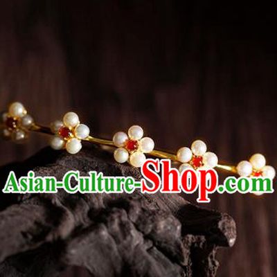 Chinese Ancient Empress Pearls Plum Blossom Hair Stick Traditional Ming Dynasty Queen Garnet Hairpin