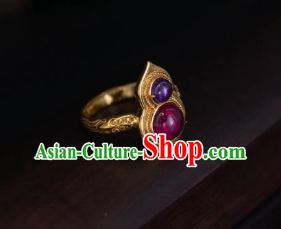 China National Golden Gourd Ring Jewelry Traditional Accessories Handmade Qing Dynasty Gems Circlet China National Golden Gourd Ring Jewelry Traditional Accessories Handmade Qing Dynasty Gems Circlet