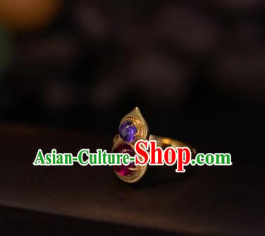 China National Golden Gourd Ring Jewelry Traditional Accessories Handmade Qing Dynasty Gems Circlet China National Golden Gourd Ring Jewelry Traditional Accessories Handmade Qing Dynasty Gems Circlet