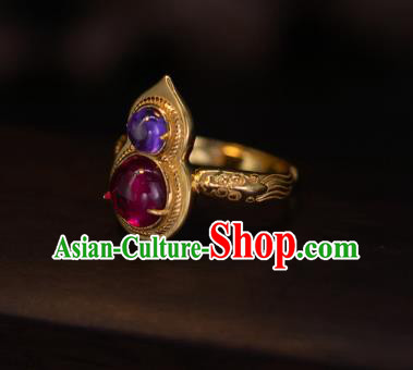 China National Golden Gourd Ring Jewelry Traditional Accessories Handmade Qing Dynasty Gems Circlet China National Golden Gourd Ring Jewelry Traditional Accessories Handmade Qing Dynasty Gems Circlet