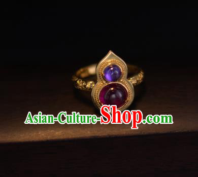 China National Golden Gourd Ring Jewelry Traditional Accessories Handmade Qing Dynasty Gems Circlet China National Golden Gourd Ring Jewelry Traditional Accessories Handmade Qing Dynasty Gems Circlet