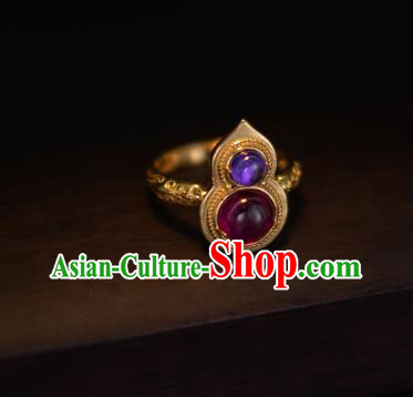 China National Golden Gourd Ring Jewelry Traditional Accessories Handmade Qing Dynasty Gems Circlet China National Golden Gourd Ring Jewelry Traditional Accessories Handmade Qing Dynasty Gems Circlet