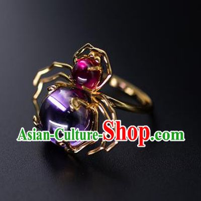 China National Golden Crab Ring Jewelry Traditional Accessories Handmade Ming Dynasty Amethyst Circlet