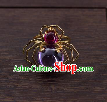 China National Golden Crab Ring Jewelry Traditional Accessories Handmade Ming Dynasty Amethyst Circlet China National Golden Crab Ring Jewelry Traditional Accessories Handmade Ming Dynasty Amethyst Circlet