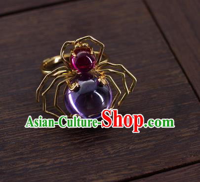 China National Golden Crab Ring Jewelry Traditional Accessories Handmade Ming Dynasty Amethyst Circlet China National Golden Crab Ring Jewelry Traditional Accessories Handmade Ming Dynasty Amethyst Circlet