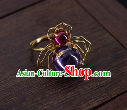 China National Golden Crab Ring Jewelry Traditional Accessories Handmade Ming Dynasty Amethyst Circlet China National Golden Crab Ring Jewelry Traditional Accessories Handmade Ming Dynasty Amethyst Circlet
