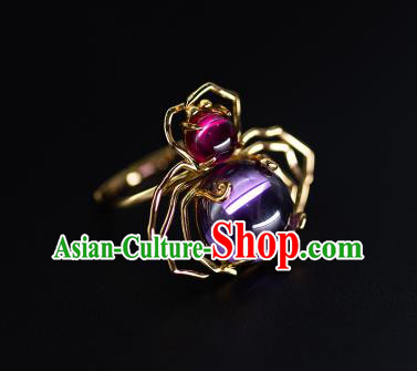 China National Golden Crab Ring Jewelry Traditional Accessories Handmade Ming Dynasty Amethyst Circlet China National Golden Crab Ring Jewelry Traditional Accessories Handmade Ming Dynasty Amethyst Circlet