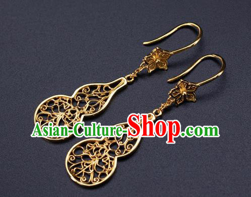 Chinese Ancient Queen Filigree Ear Jewelry Traditional Ming Dynasty Golden Gourd Earrings Accessories Chinese Ancient Queen Filigree Ear Jewelry Traditional Ming Dynasty Golden Gourd Earrings Accessories