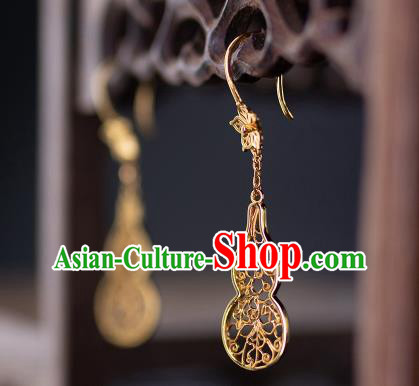 Chinese Ancient Queen Filigree Ear Jewelry Traditional Ming Dynasty Golden Gourd Earrings Accessories Chinese Ancient Queen Filigree Ear Jewelry Traditional Ming Dynasty Golden Gourd Earrings Accessories